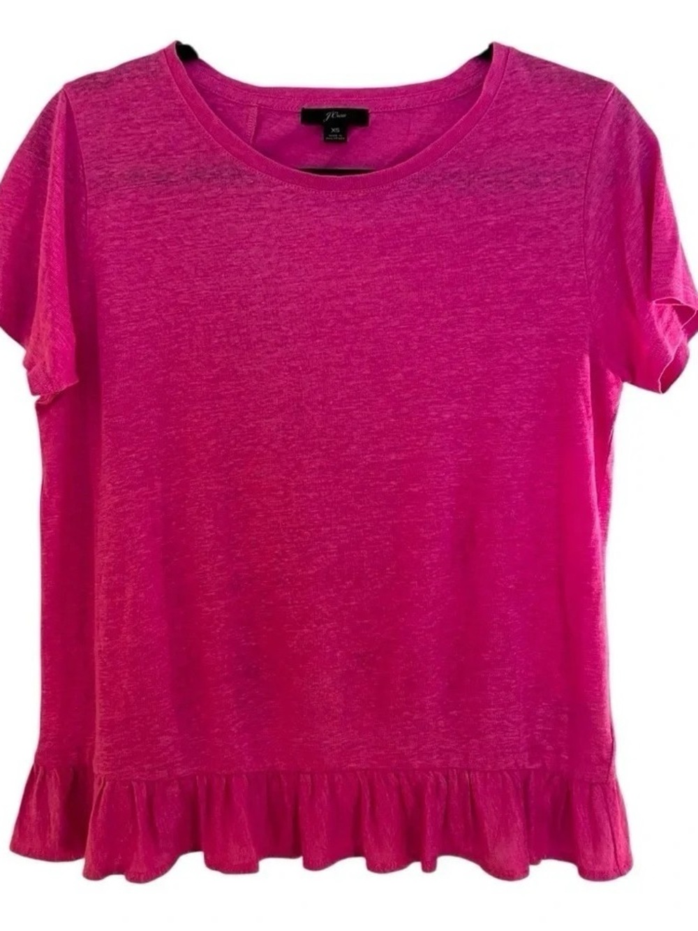 J. Crew Bright Pink Short Sleeve Ruffle-Hem Tee